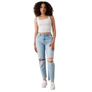 American Eagle 6 Short Strigid Curvy Ripped Mom Jeans Women’s High Rise Light
